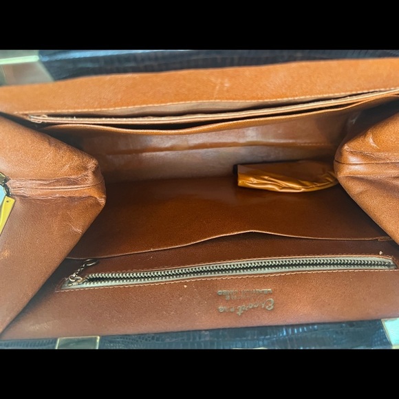 VINTAGE ESCORT BAG GENUINE LIZARD BROWN STRUCTURED FRAME HANDBAG SATCHEL VTG - Picture 7 of 16